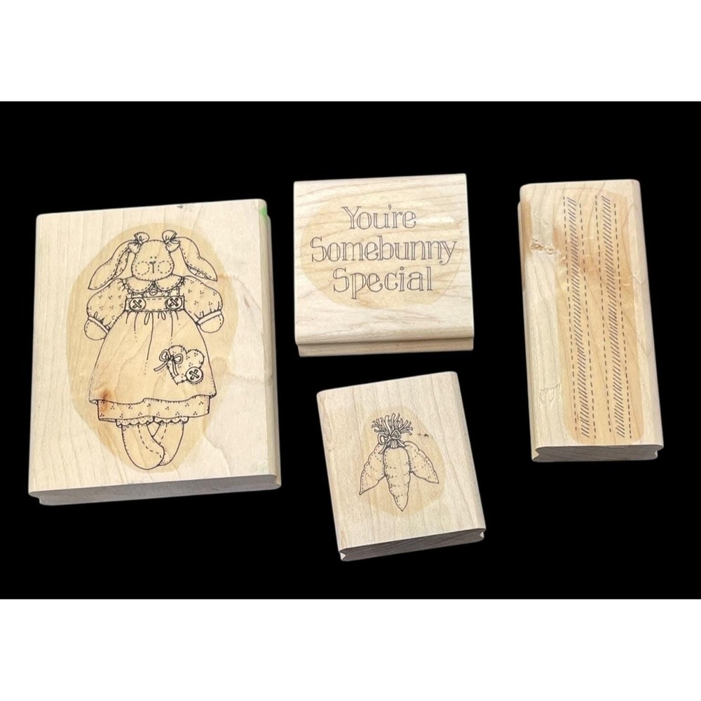 Stampin' Up! Bunny & Carrots Rubber Stamps Lot‎ of 4 Wooden Mounted